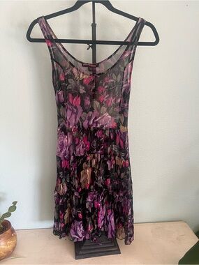 Vintage Betsey Johnson Collection Floral Sheer Overlay Dress Size 6 USA
